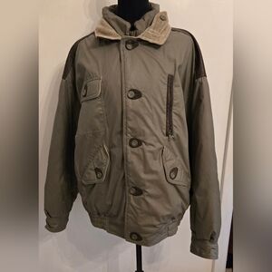 Mighty Mac Vintage Mens Green Bomber Jacket With Leather Corduroy Accents Sz 42
